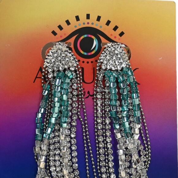 Ayounik Beaded Tassel Earrings Silver Blue NEW - Picture 5 of 7